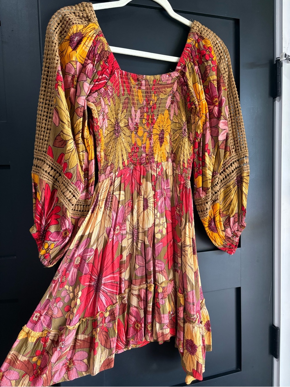 Angie Floral Smocked Boho Mini Dress Size Small